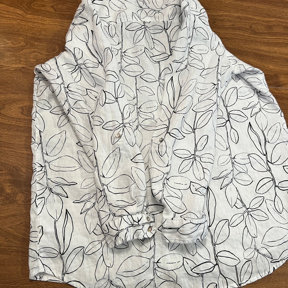 Cynthia Rowley Linen Leaf Print Button Down Shirt Women's XL - Picture 9 of 11